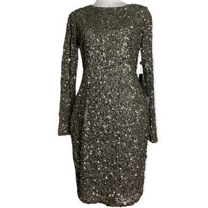 ADRIANNA PAPPELL women’s long sleeve beaded cocktail dress in color Leas sz 8P
